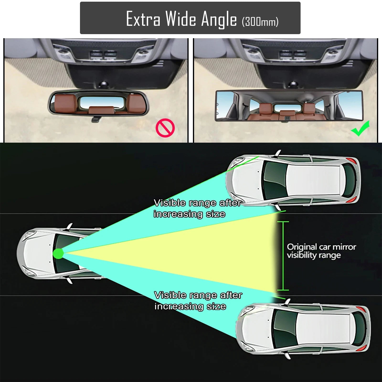 WideView Anti-Glare Convex Rear Interior Mirror